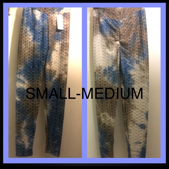 Scrunched Multi Color Leggings BLU Yellow or Brown - Picture 3 of 9
